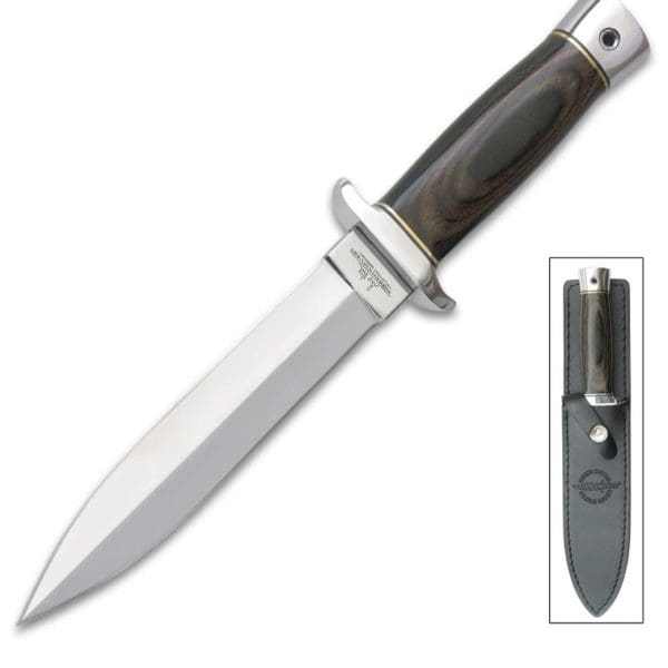 Gil Hibben double edge fixed blade boot knife GH5078 with wooden handle.