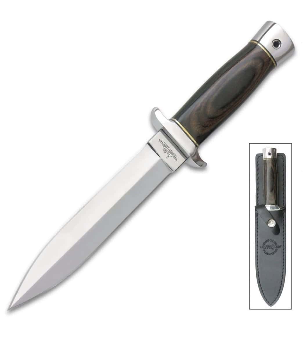 Gil Hibben double edge fixed blade boot knife GH5078 with wooden handle.