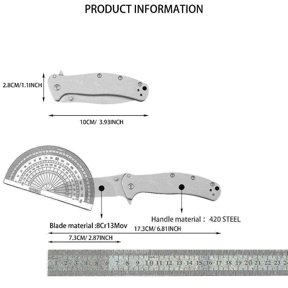 8Cr13Mov BLADE, 420 STEEL HANDLE, FLIPPER EDC KNIFE 1730 - Image 3